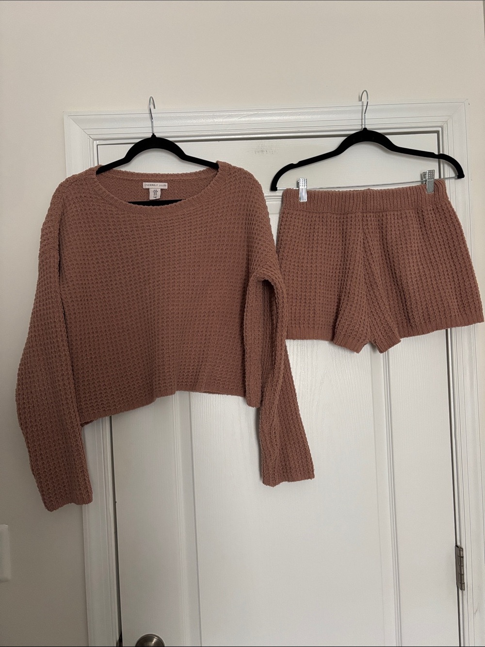 Sincerely Jules Waffle Knit Crewneck Sweater & Shorts Set - Mauve